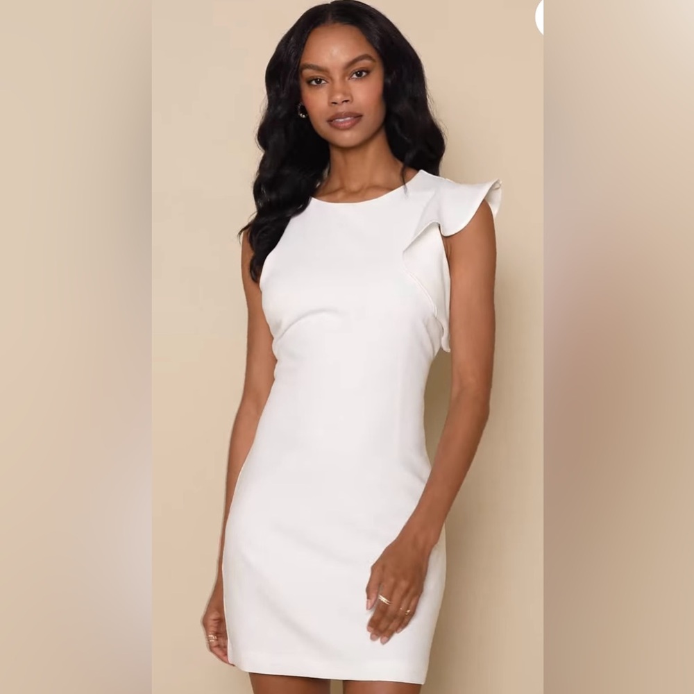 Lulu's Elegant Cream One Shoulder Dress Medium